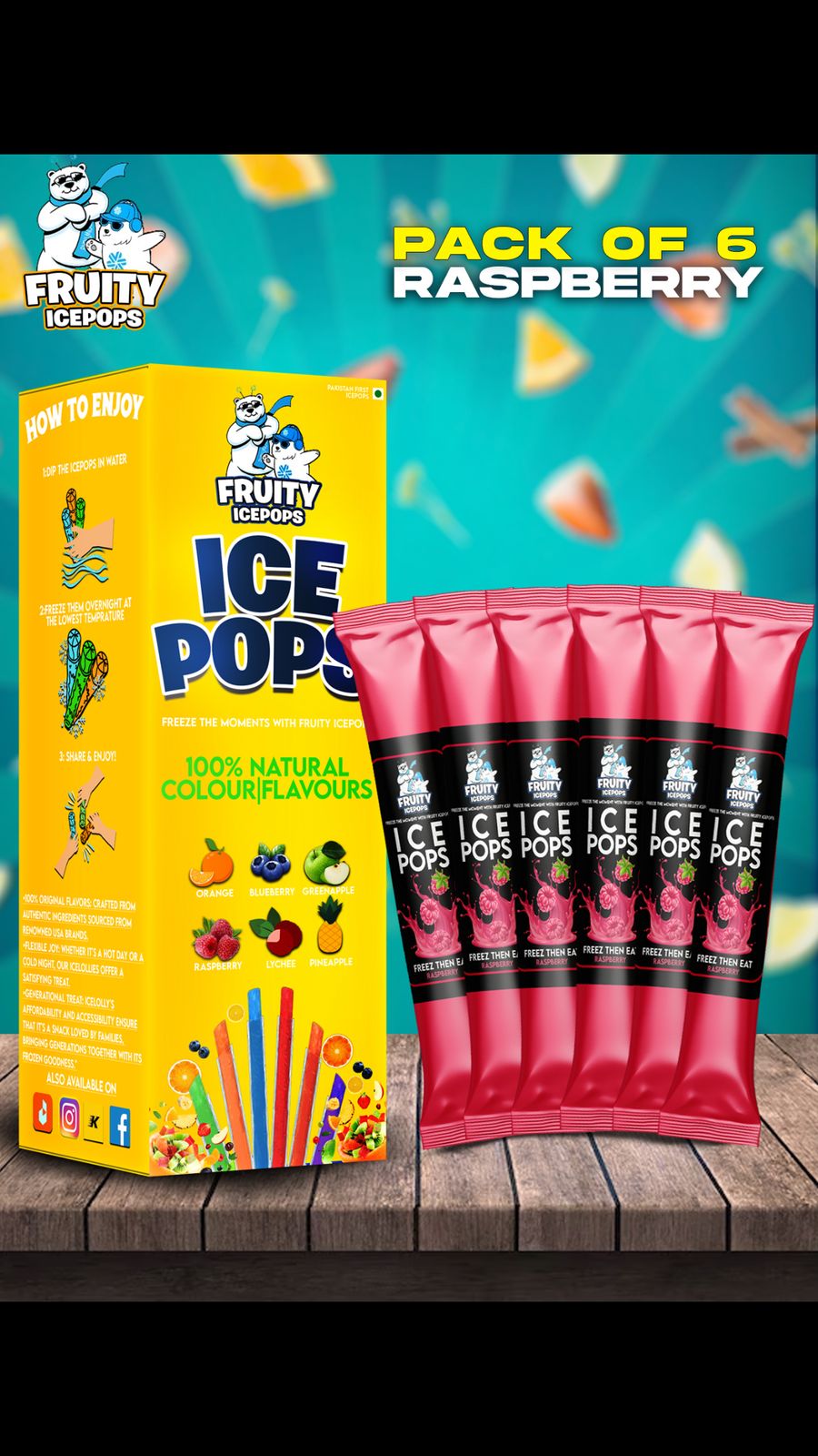 Raspberry Fruity Ice Pops (Pack Of 12)
